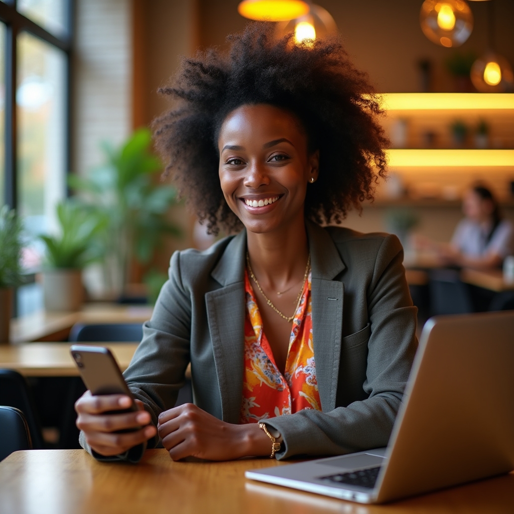 Ethiopian-American professional using Crestmont digital wallet platform on smartphone